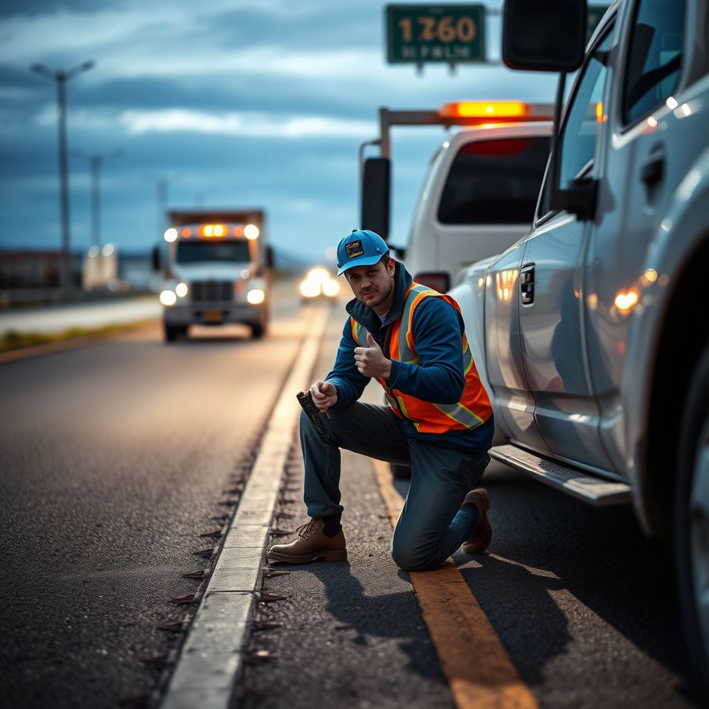 A Slingshot Towing flatbed truck safely transporting a vehicle through the North Valley neighborhood of Albuquerque.